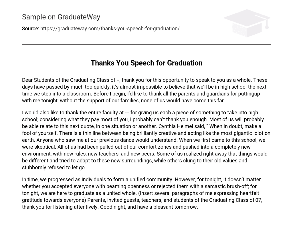 Thanks You Speech for Graduation