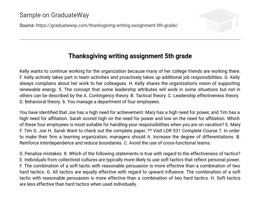 Thanksgiving writing assignment 5th grade