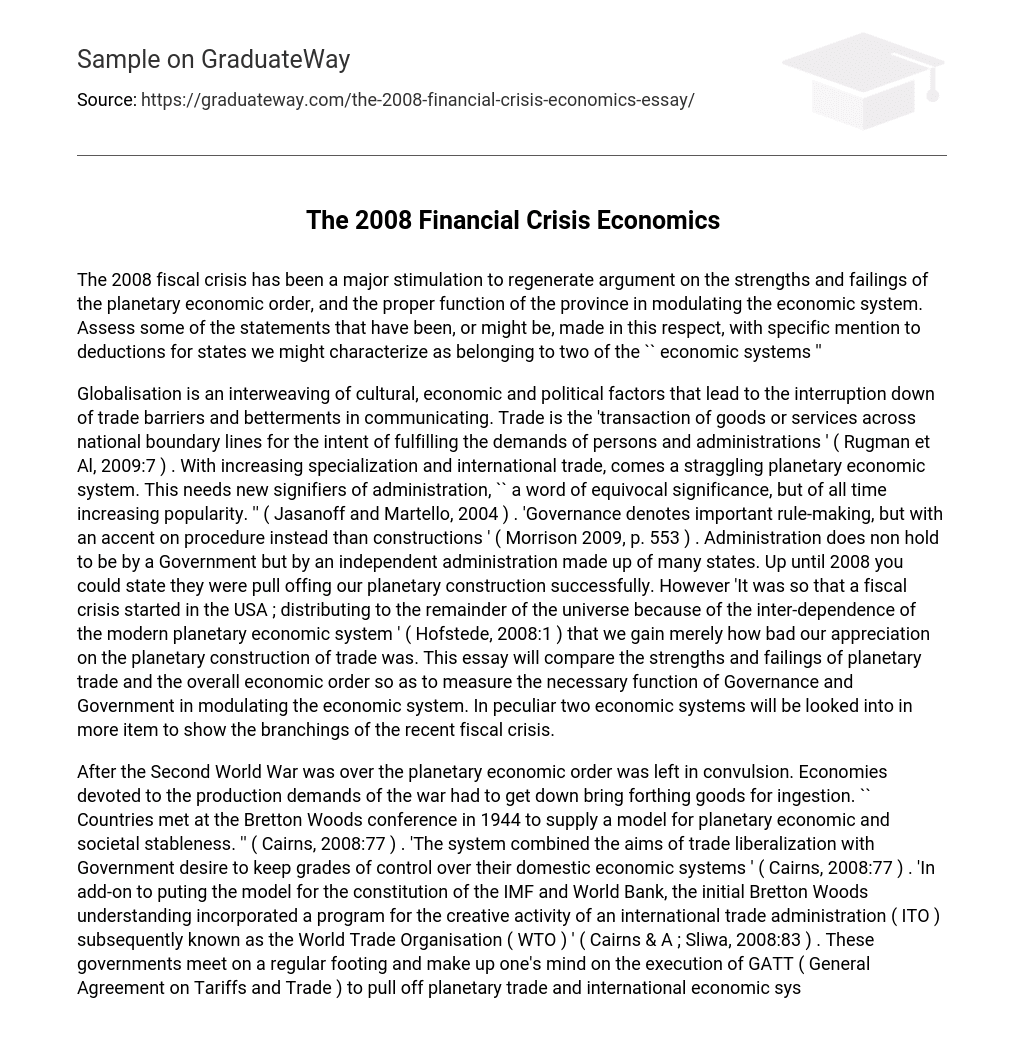 The 2008 Financial Crisis Economics