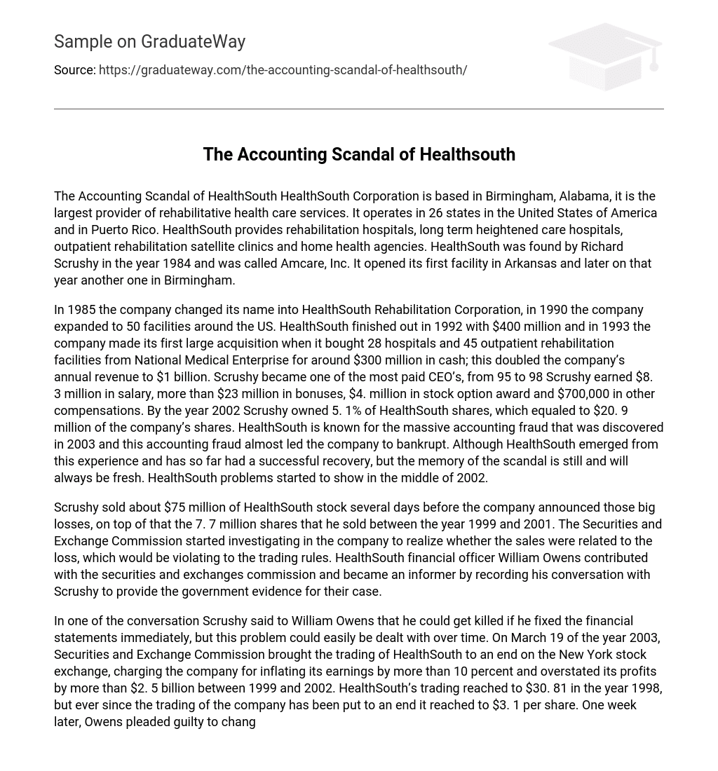 The Accounting Scandal of Healthsouth Short Summary