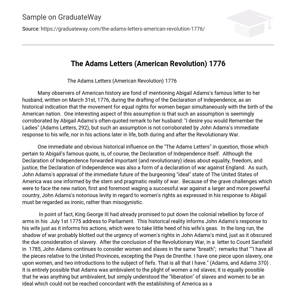 The Adams Letters (American Revolution) 1776