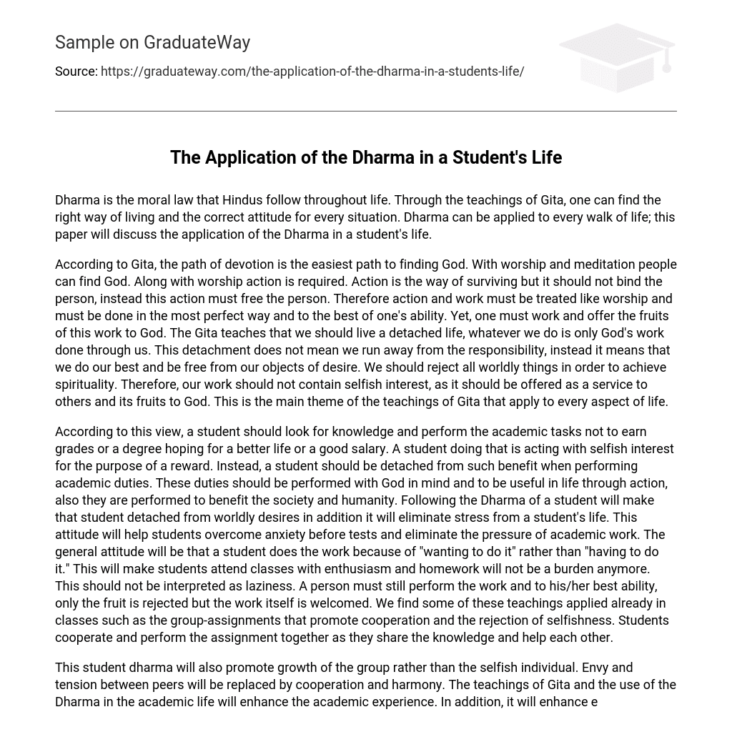 The Application of the Dharma in a Student’s Life