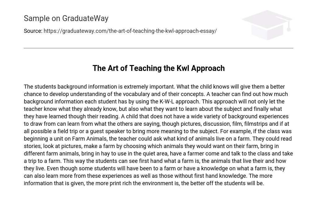The Art of Teaching the Kwl Approach