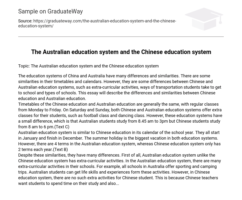 The Australian Education System and the Chinese Education System