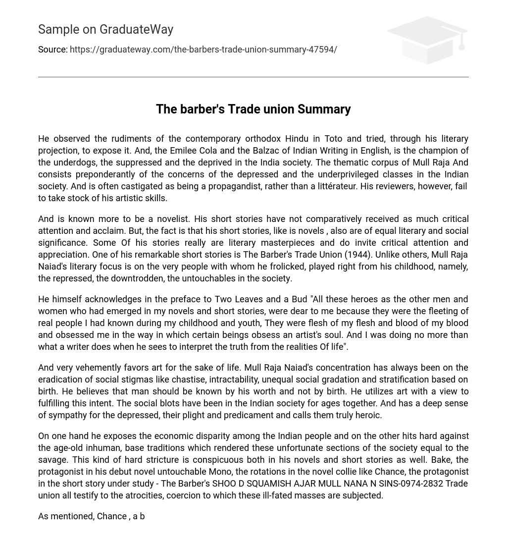 The barber’s Trade union Summary
