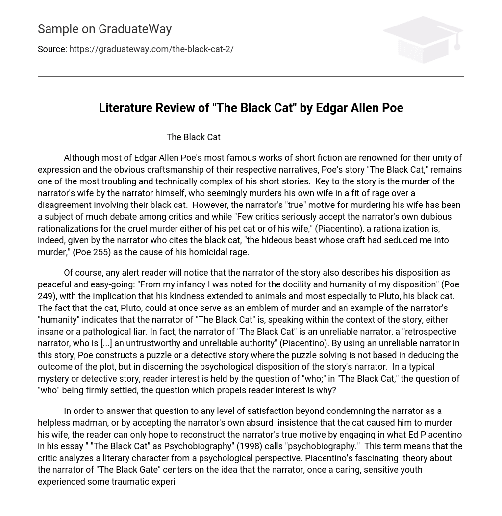 Literature Review of “The Black Cat” by Edgar Allen Poe