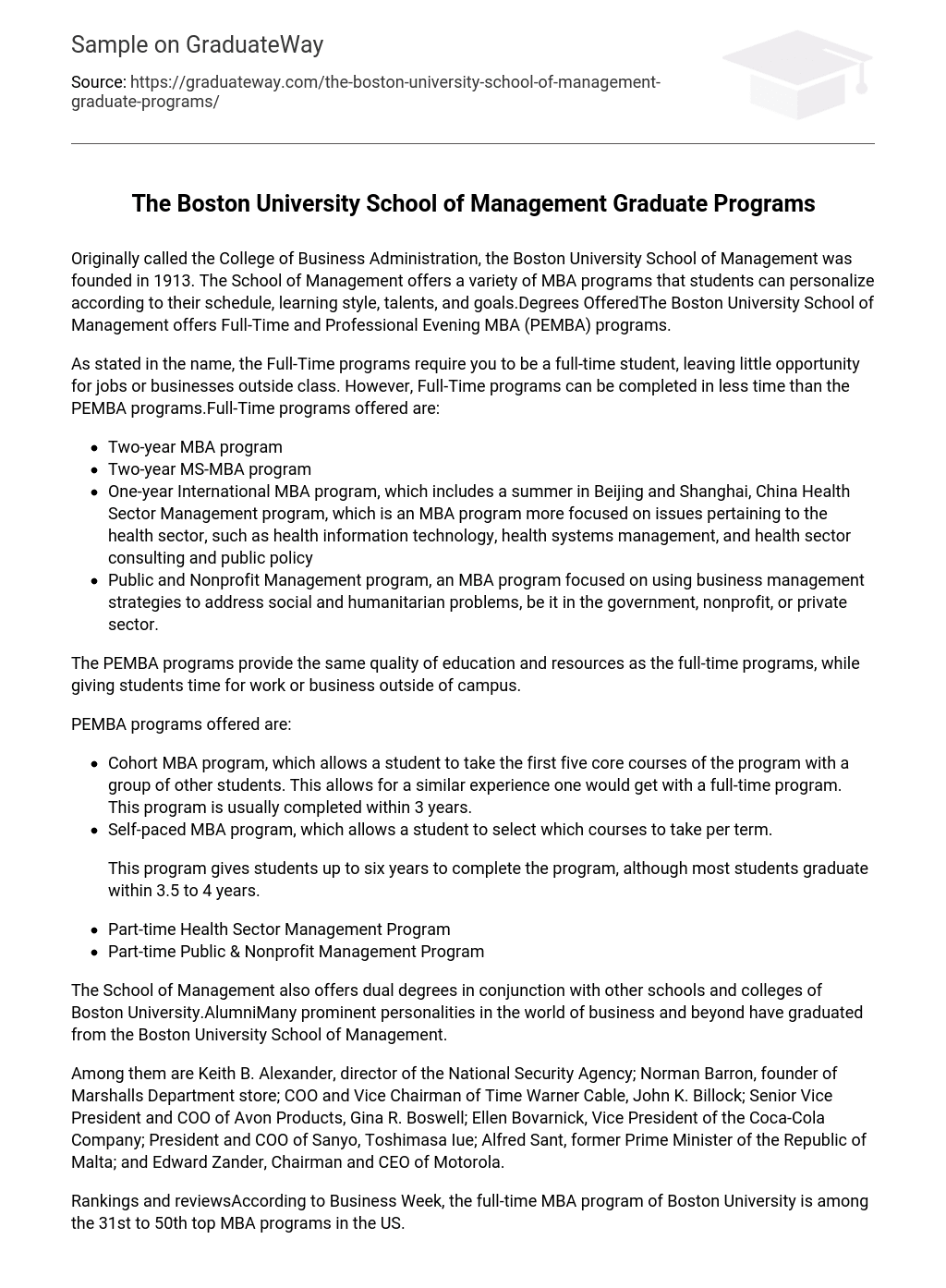 The Boston University School of Management Graduate Programs