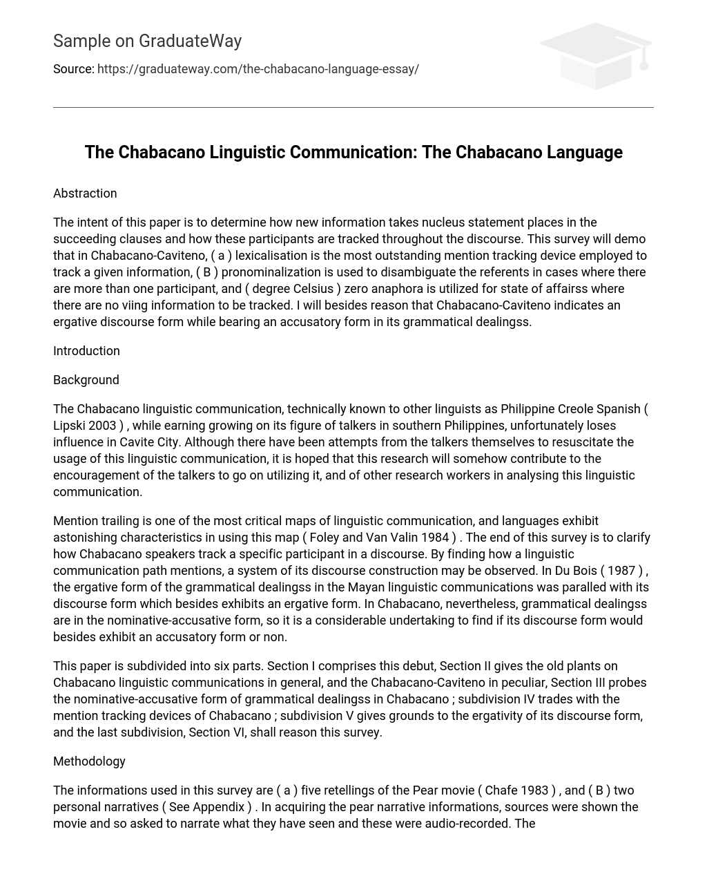 The Chabacano Linguistic Communication: The Chabacano Language