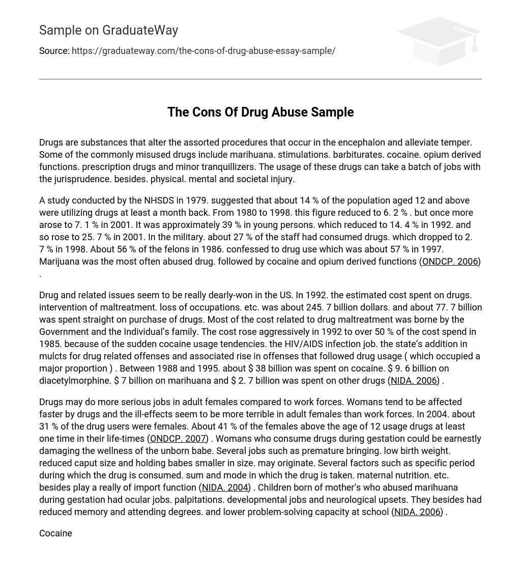 The Cons Of Drug Abuse Sample