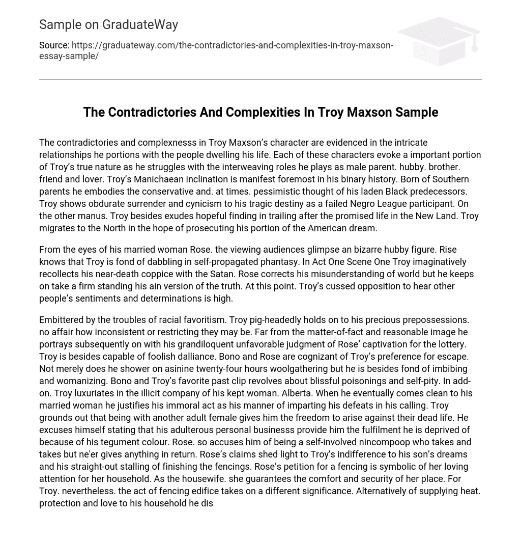The Contradictories And Complexities In Troy Maxson Sample