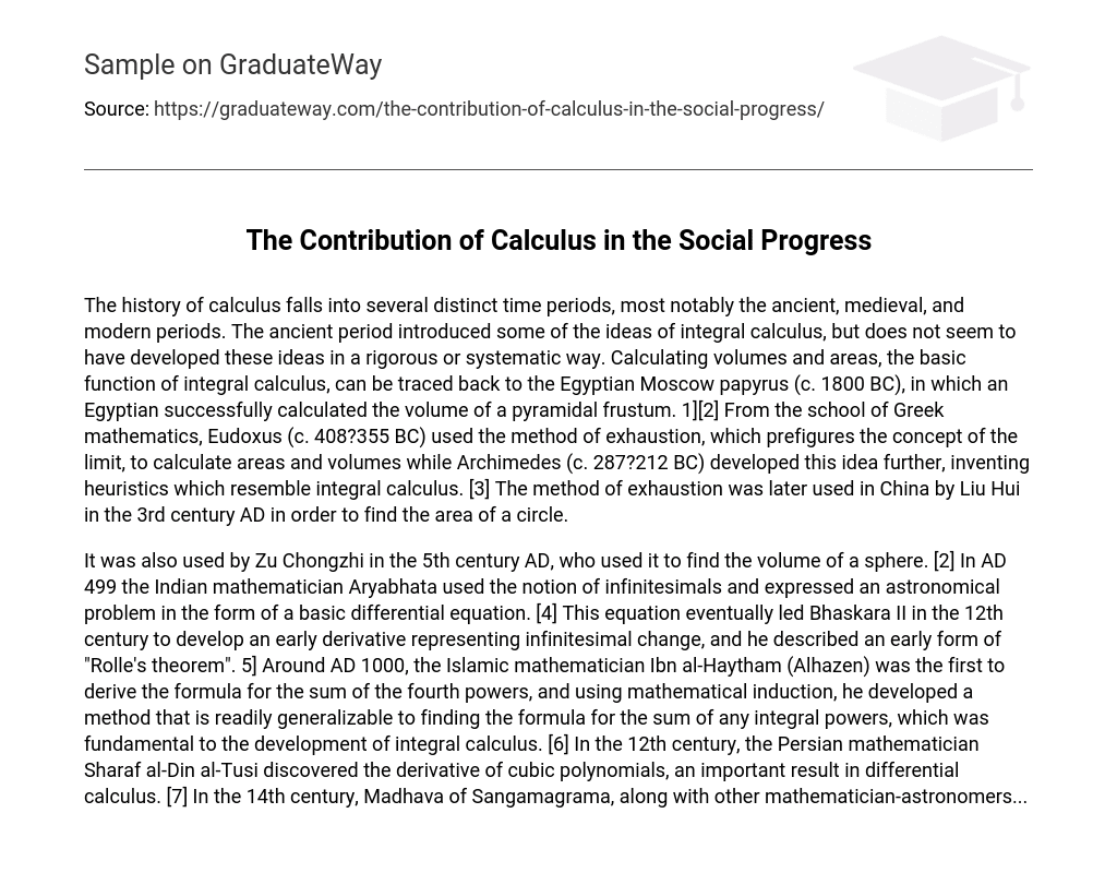The Contribution of Calculus in the Social Progress