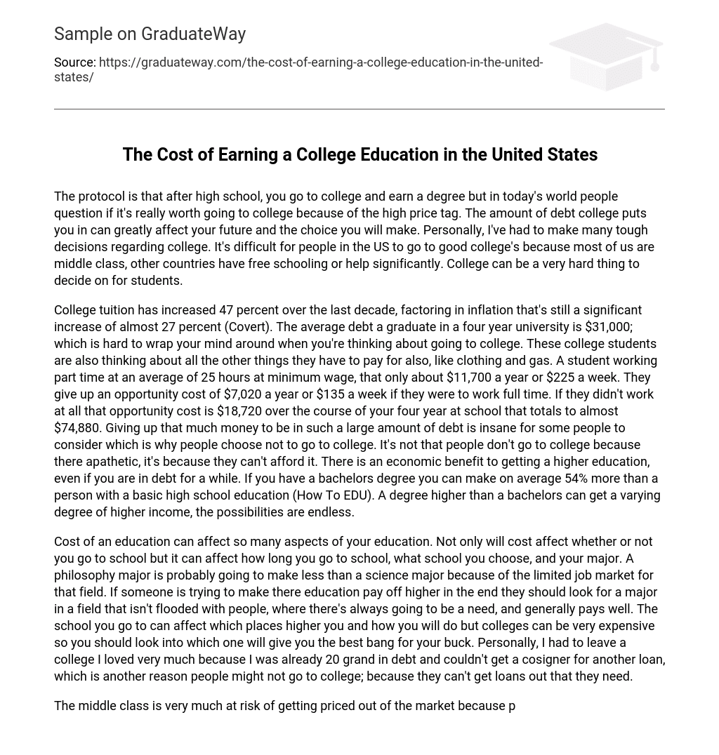 The Cost of Earning a College Education in the United States