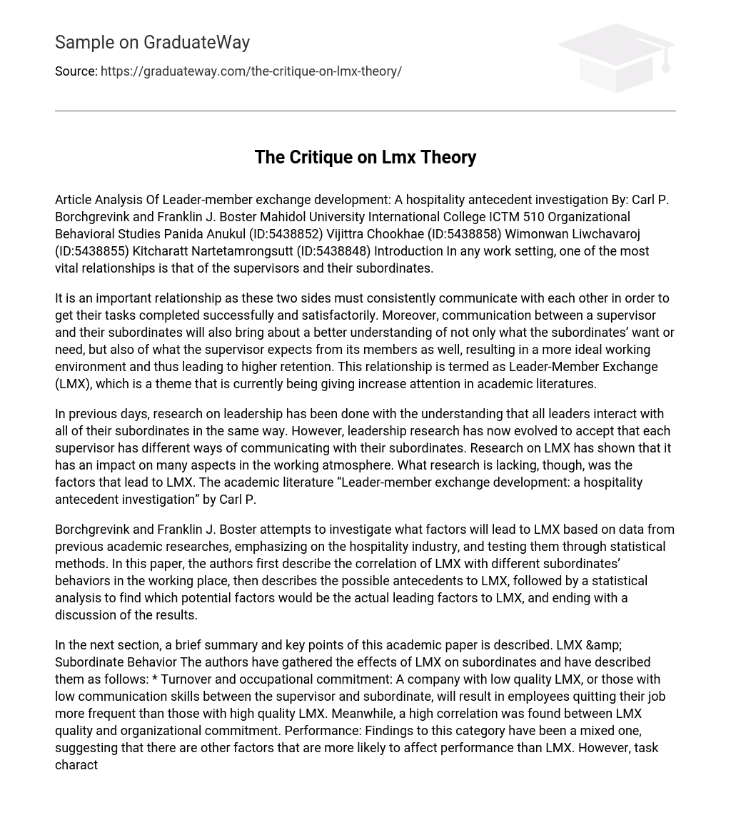 The Critique on Lmx Theory