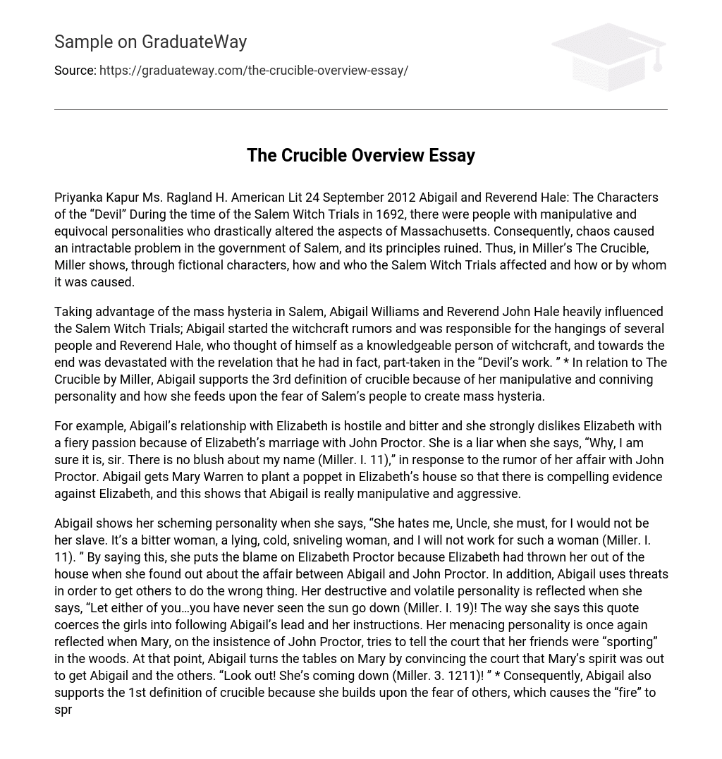 The Crucible Overview Essay