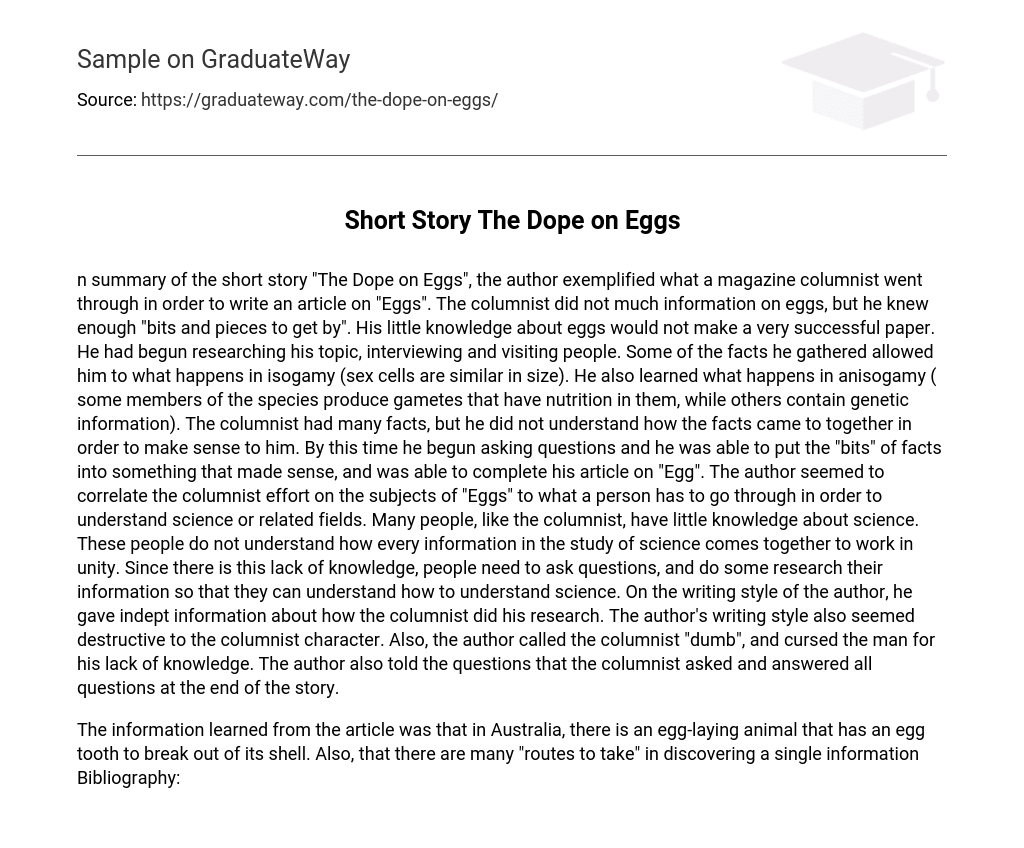 Short Story “The Dope on Eggs”