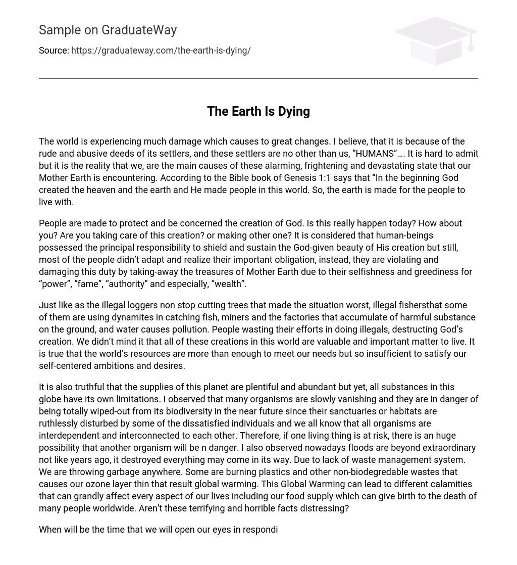 mother earth is dying essay