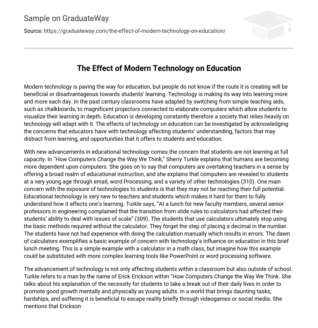 the impact of technology on education essay 300 words