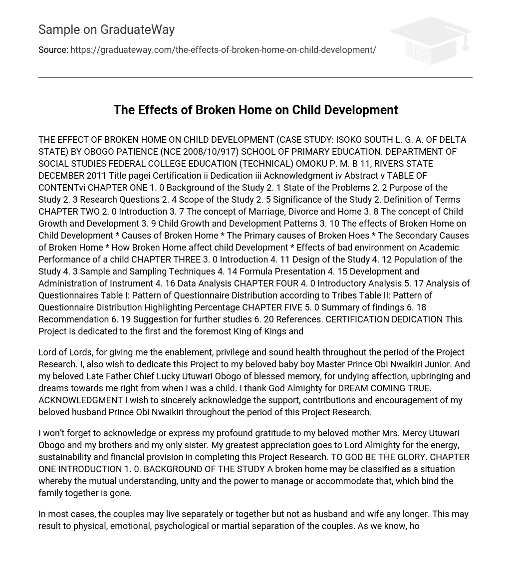The Effects of Broken Home on Child Development