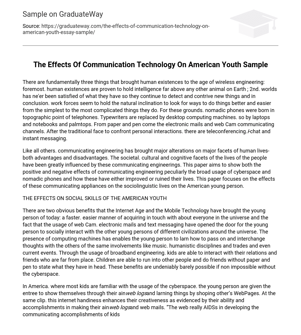 The Effects Of Communication Technology On American Youth Sample
