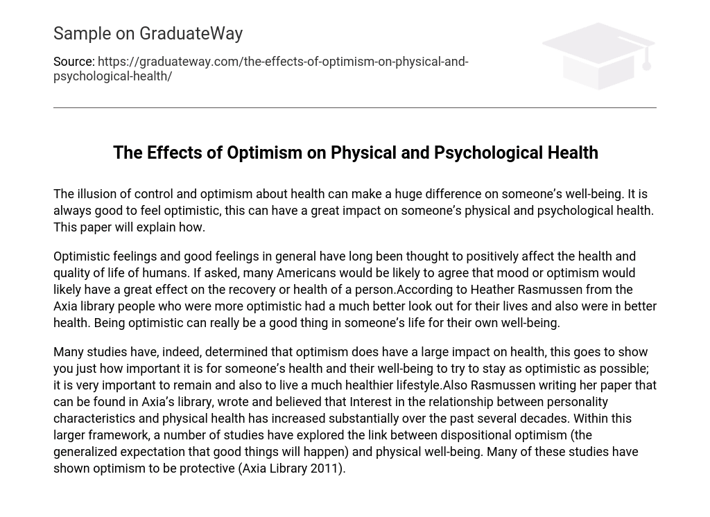 The Effects of Optimism on Physical and Psychological Health