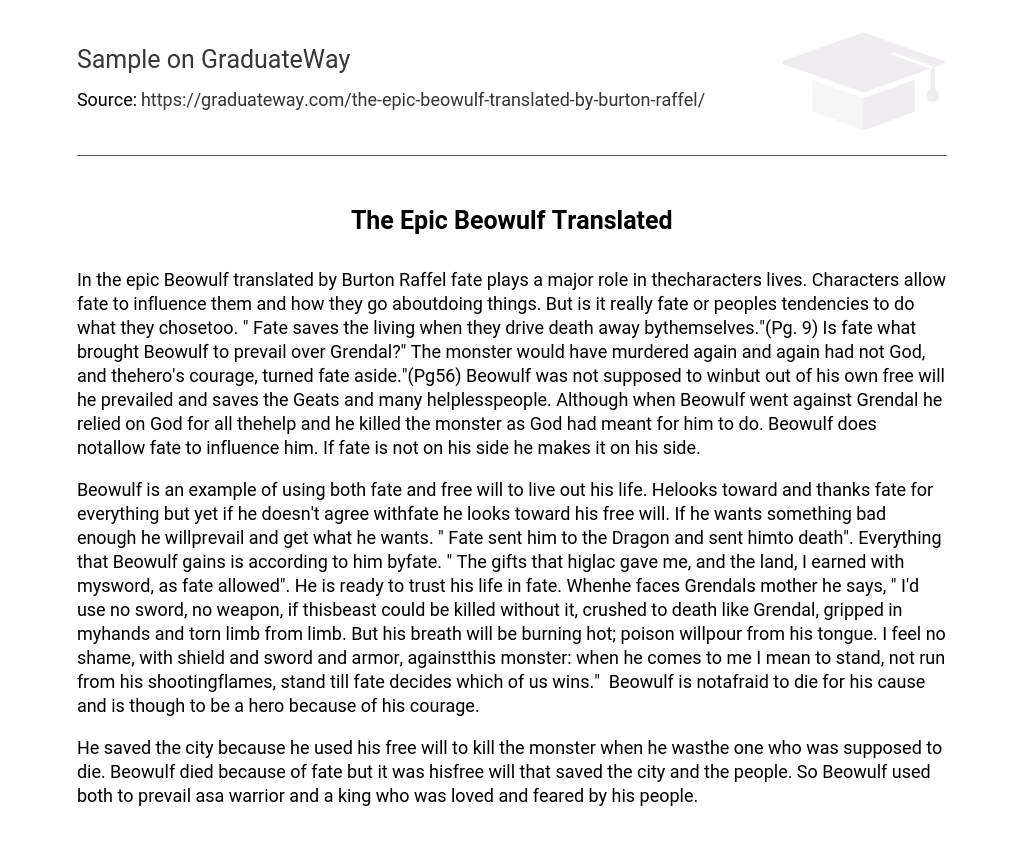 The Epic Beowulf Translated Short Summary