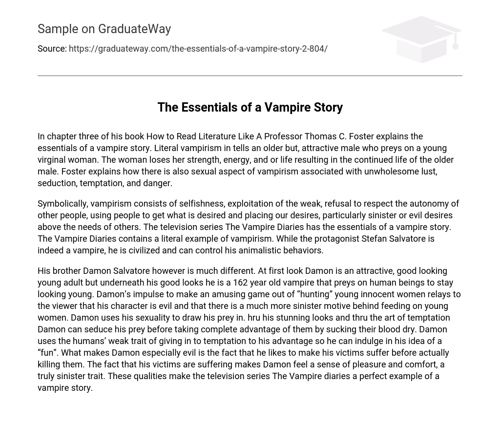 The Essentials of a Vampire Story Short Summary