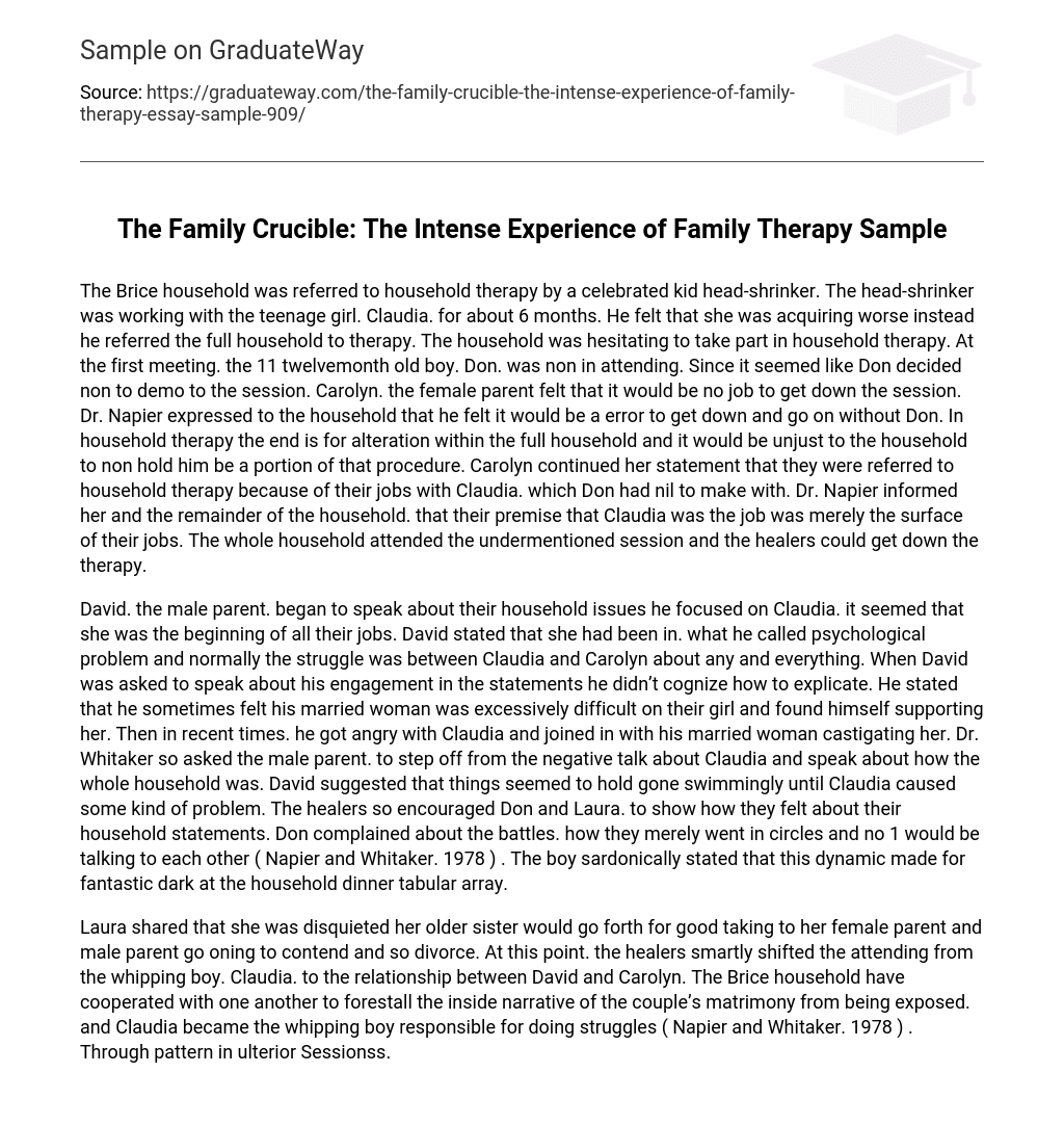 The Family Crucible: The Intense Experience of Family Therapy Sample