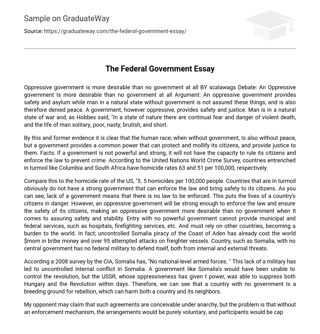 The Federal Government Essay