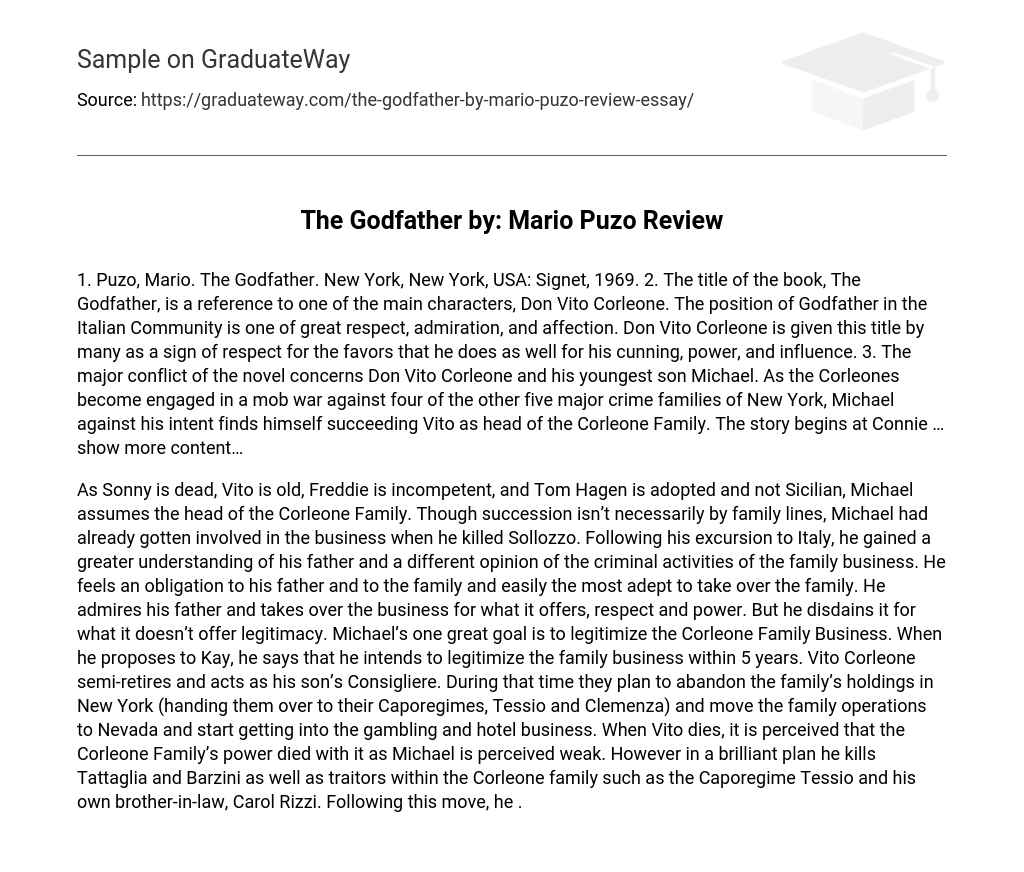The Godfather by: Mario Puzo Review