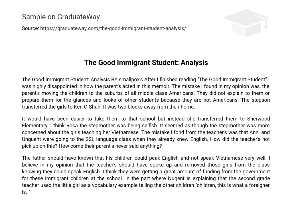 The Good Immigrant Student: Analysis