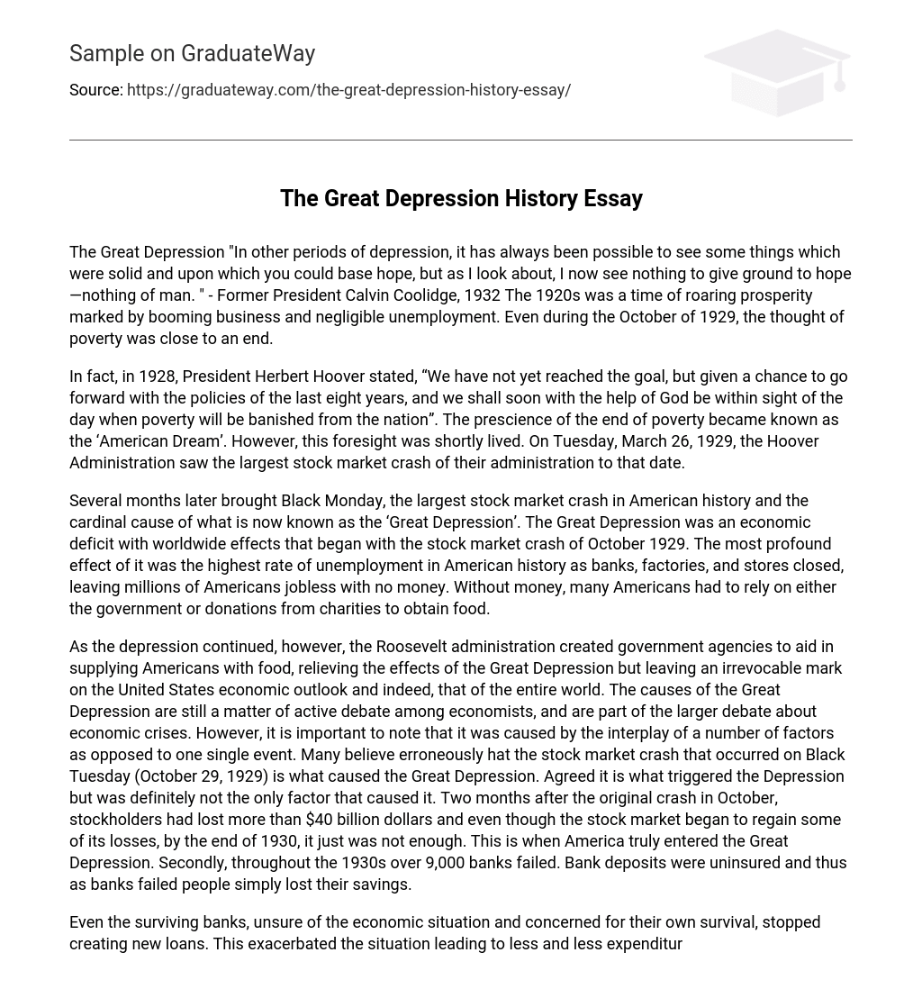 5 paragraph essay about the great depression