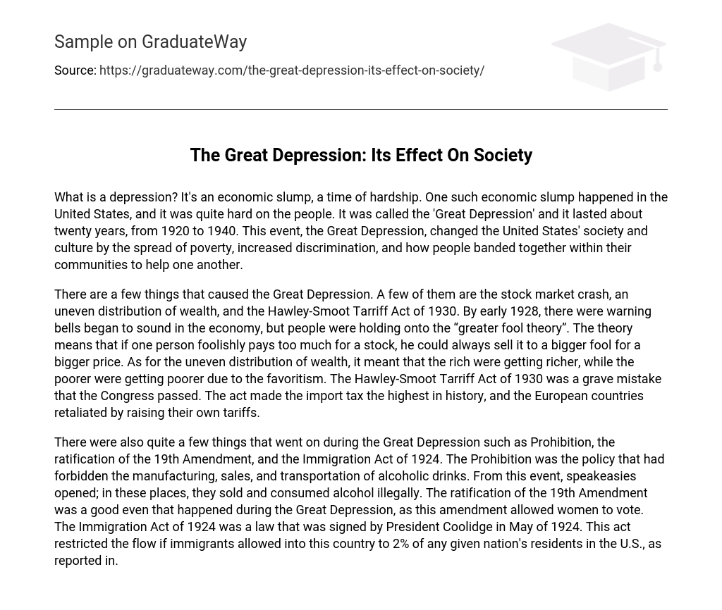 The Great Depression: Its Effect On Society
