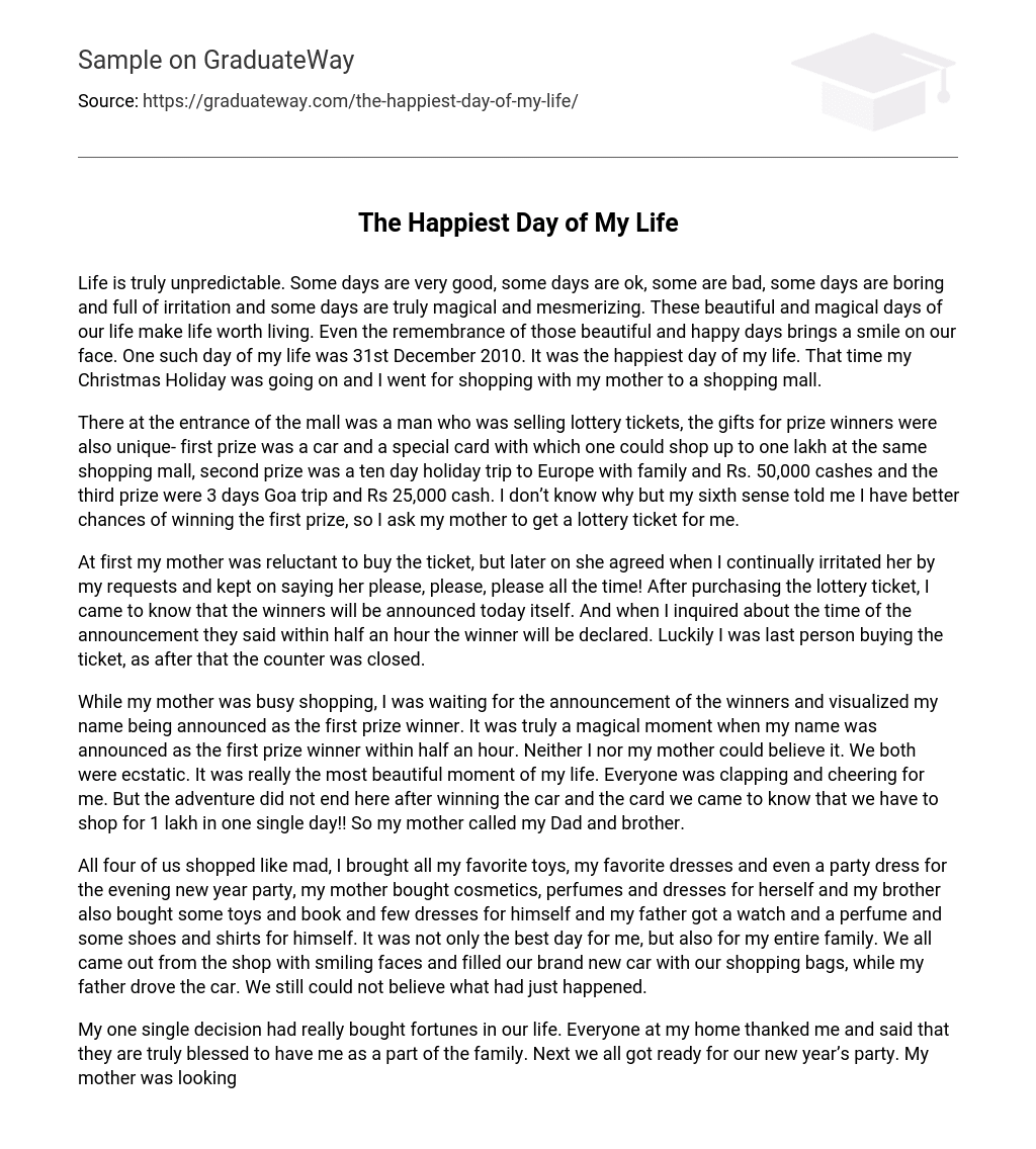 the happiest day in my life essay 250 words