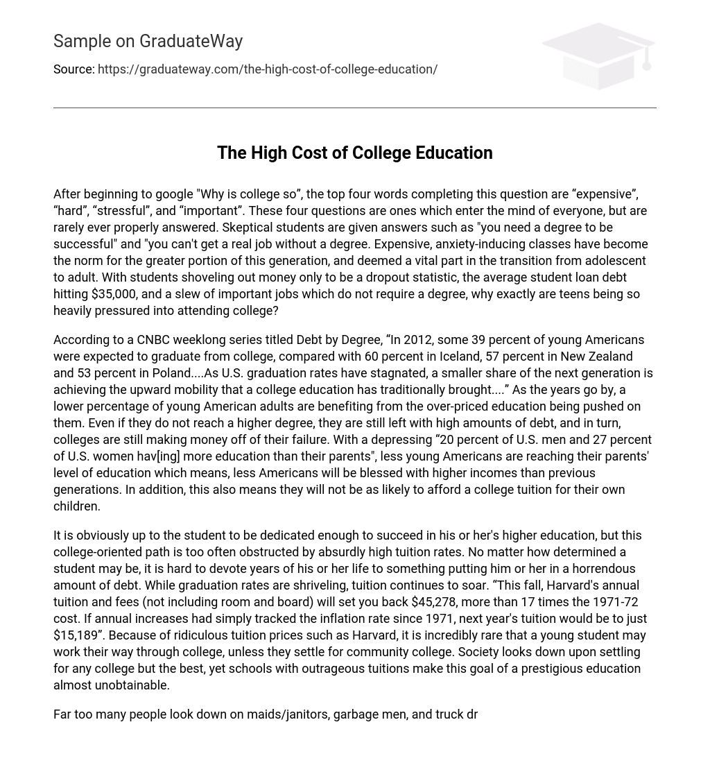 high cost of college education essay