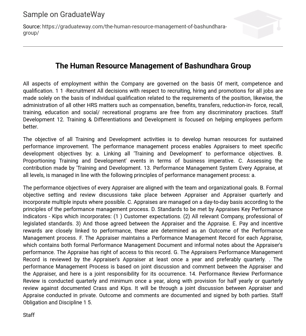 The Human Resource Management of Bashundhara Group