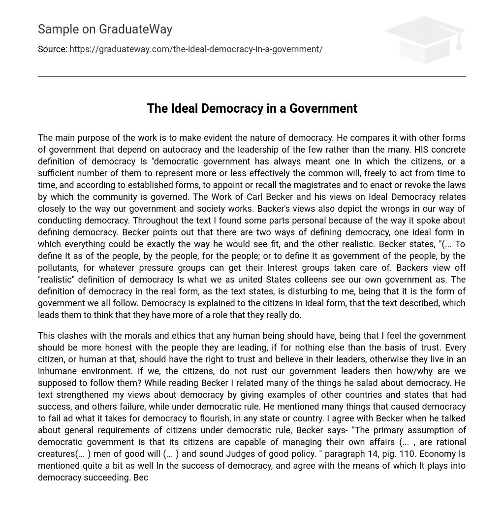The Ideal Democracy in a Government Research Paper