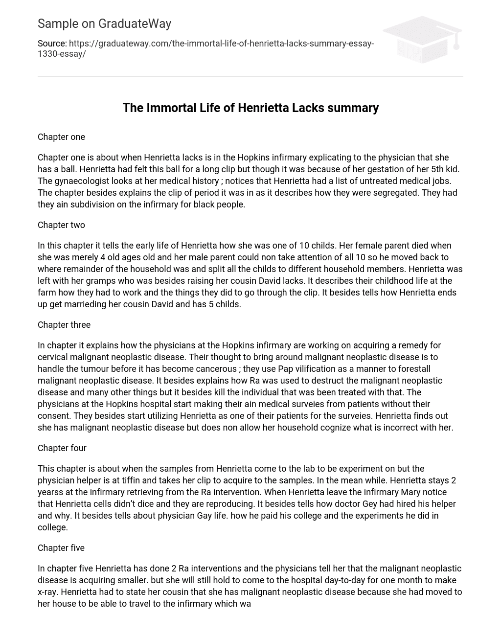 The Immortal Life of Henrietta Lacks summary