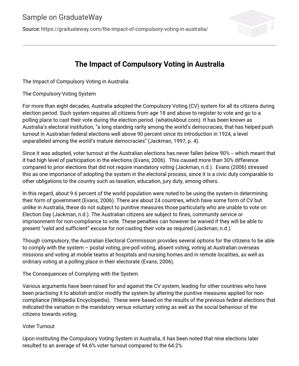 The Impact of Compulsory Voting in Australia