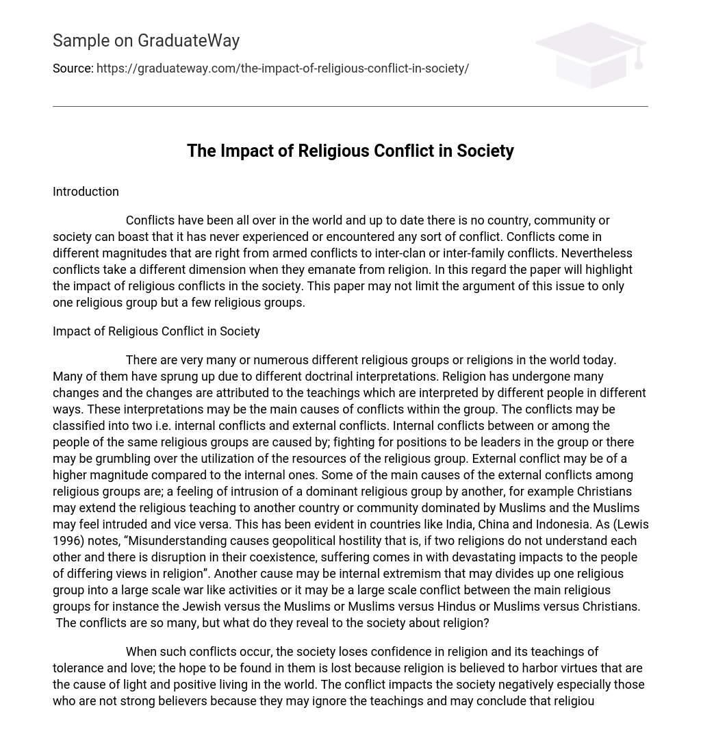 essay about religious conflict