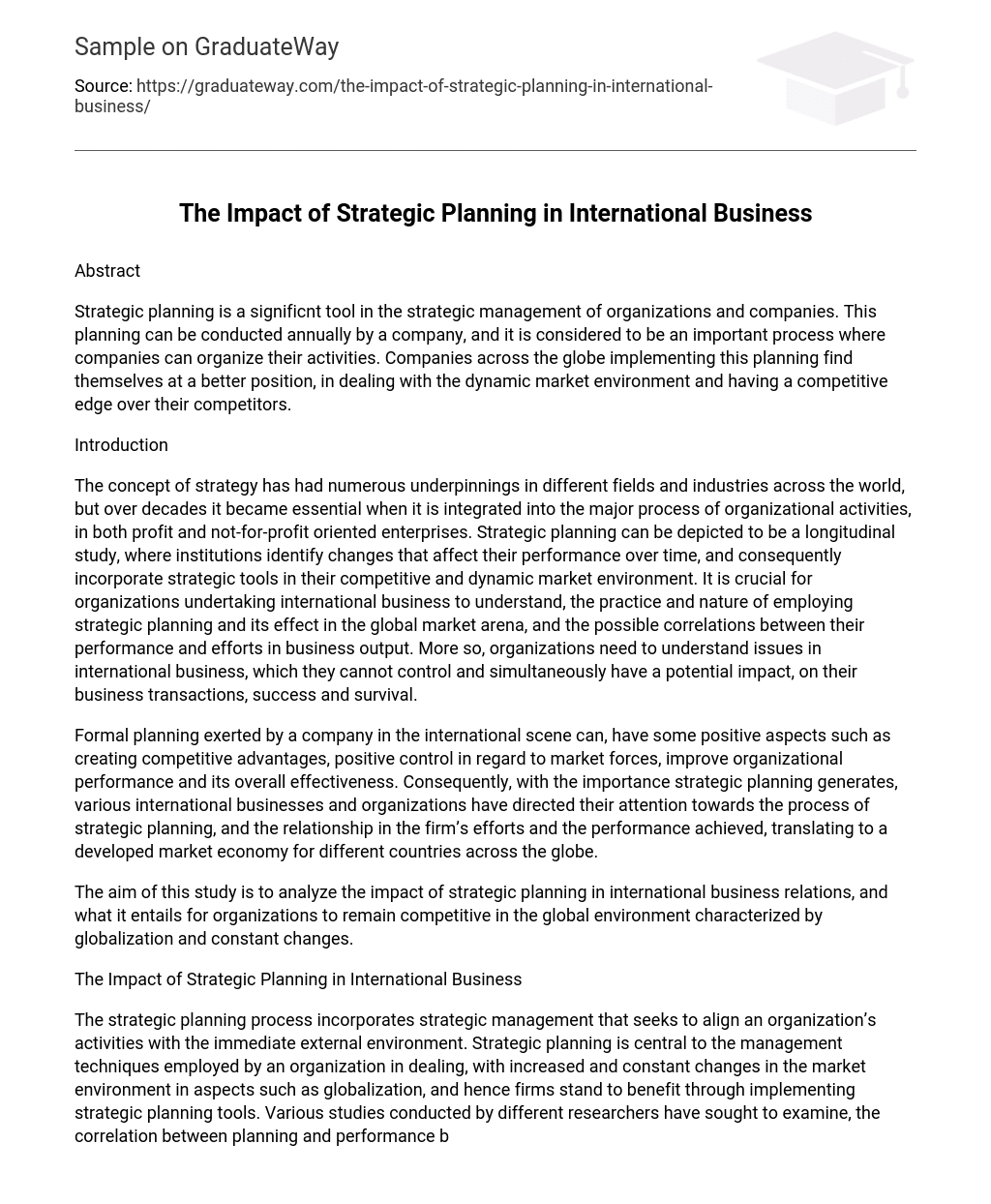 The Impact of Strategic Planning in International Business