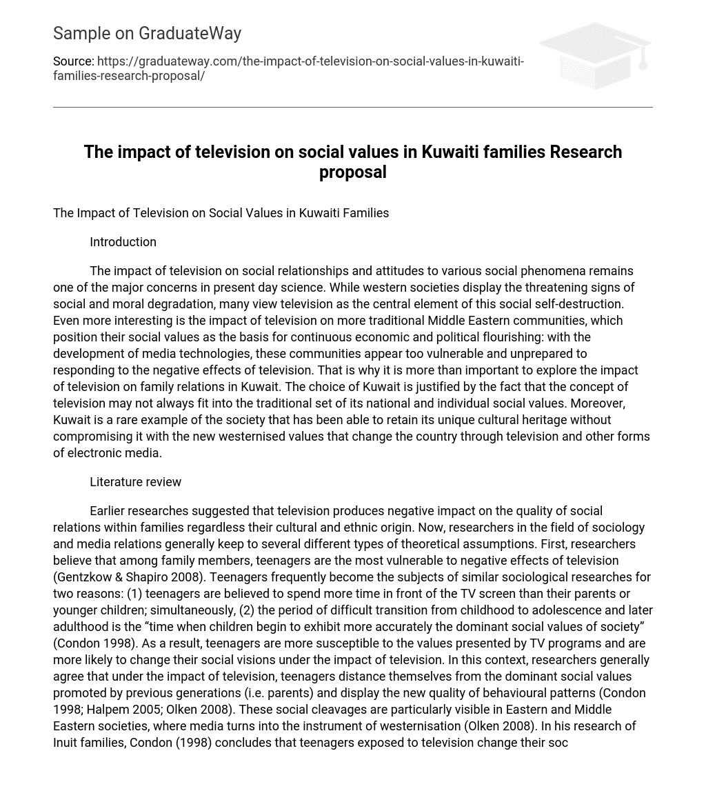 The impact of television on social values in Kuwaiti families Research proposal