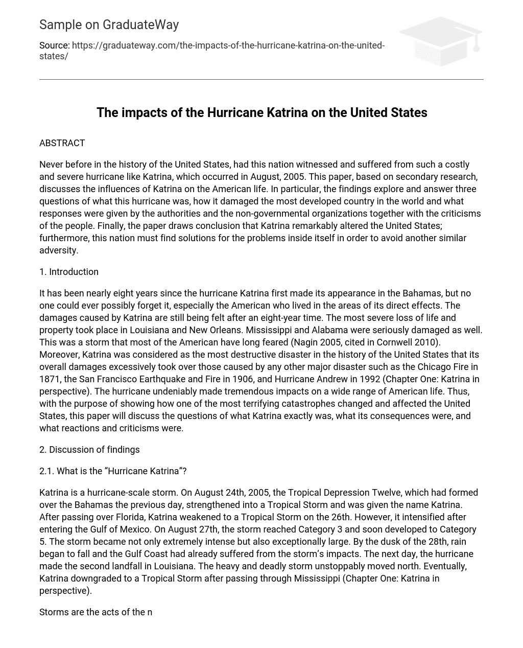 1 page essay on hurricane katrina
