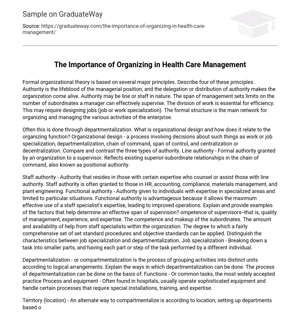 The Importance of Organizing in Health Care Management