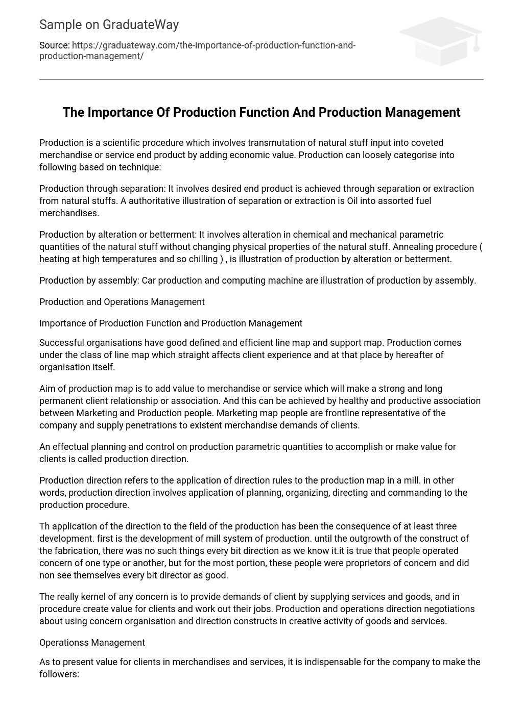 The Importance Of Production Function And Production Management