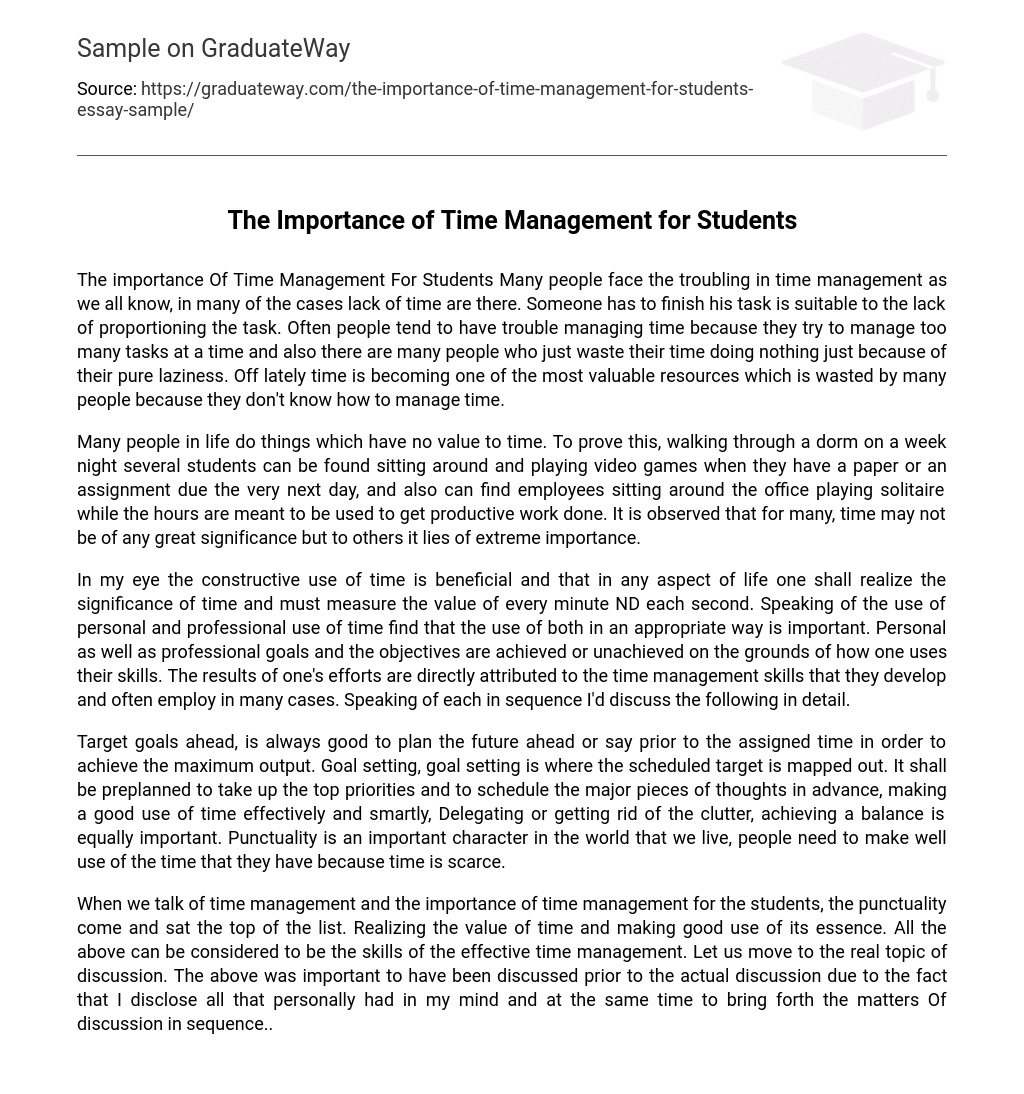  The Importance Of Time Management For Students Essay Example GraduateWay