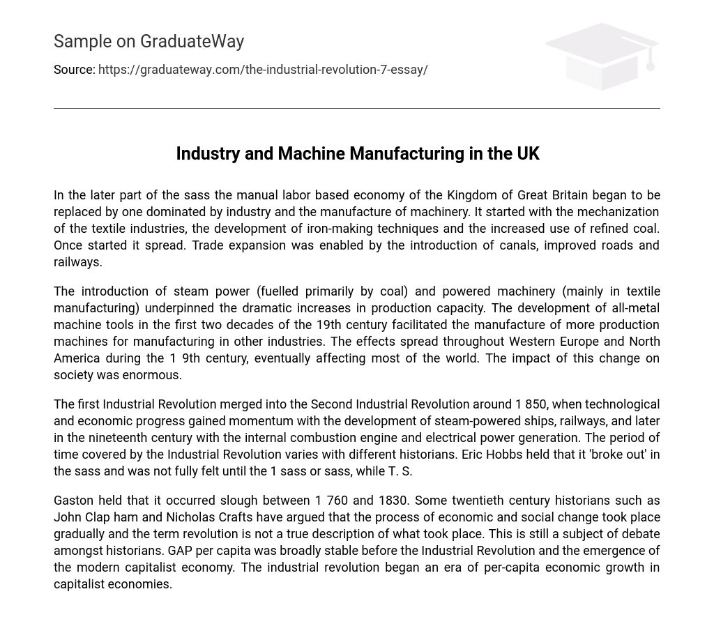 Industry and Machine Manufacturing in the UK