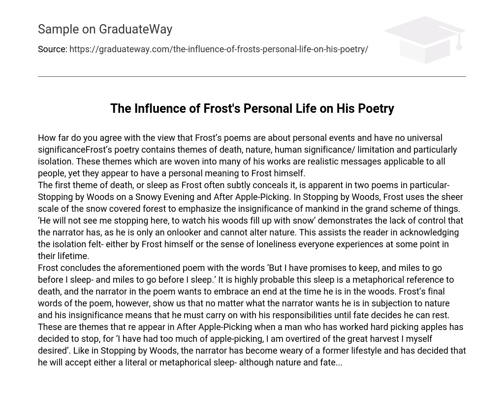 The Influence of Frost’s Personal Life on His Poetry