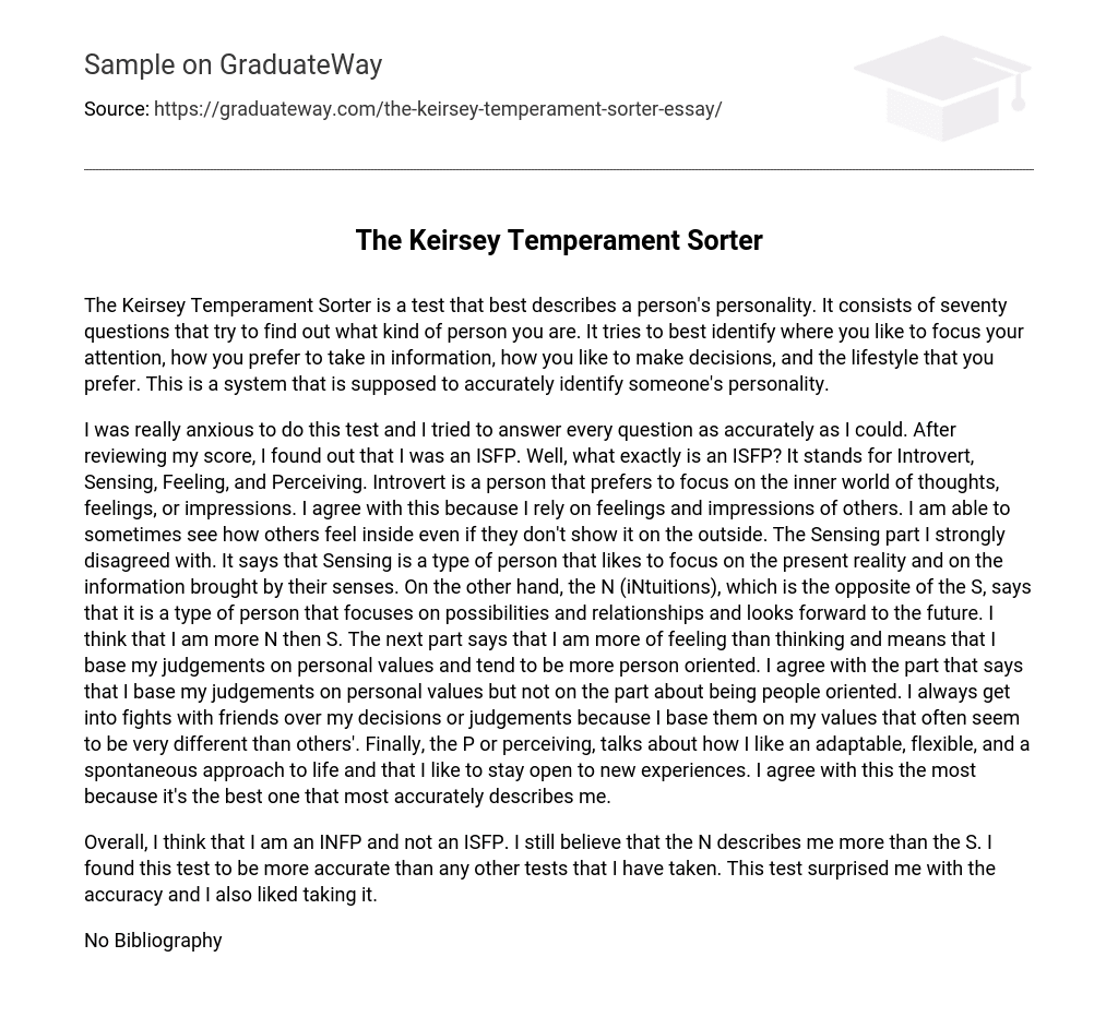 Person’s Personality: The Keirsey Temperament Sorter