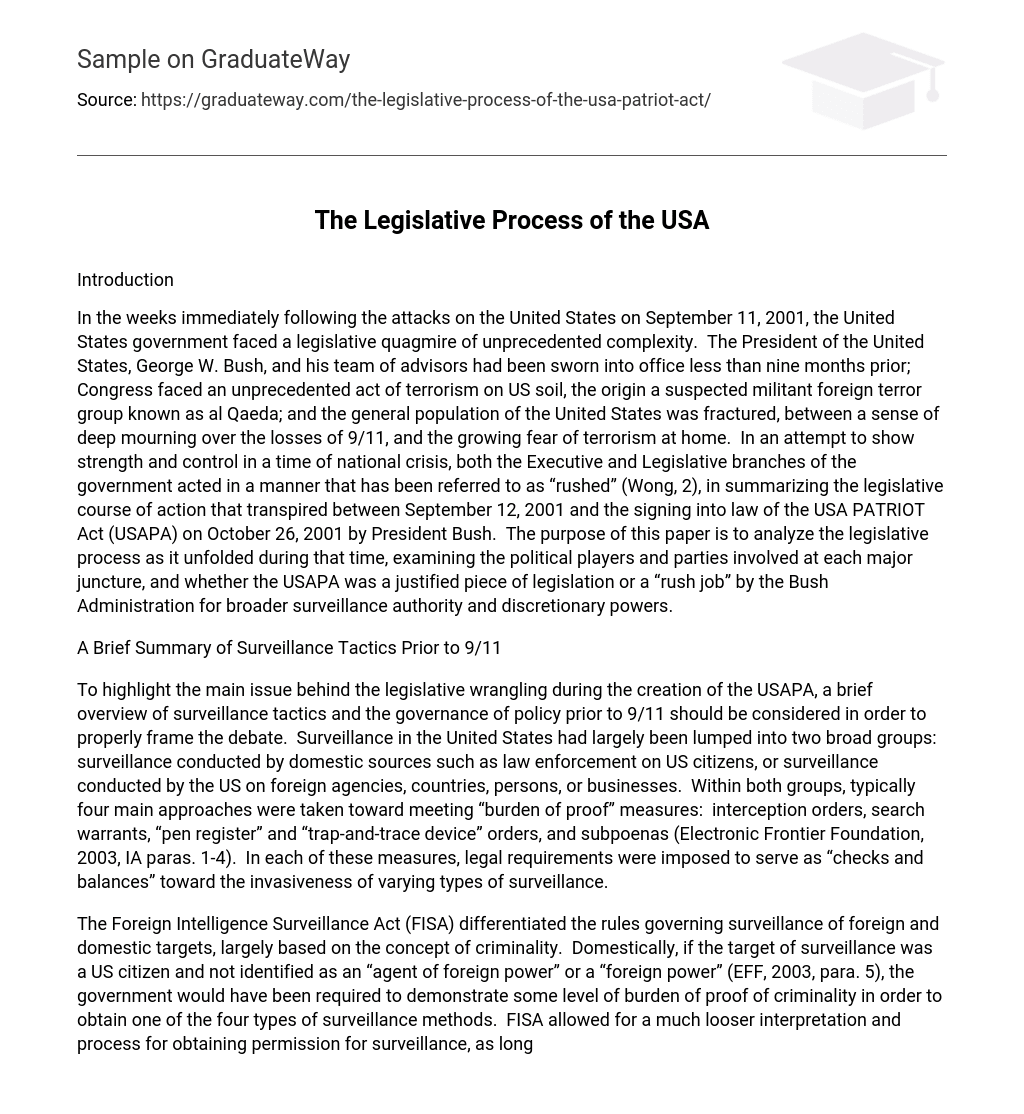 The Legislative Process of the USA