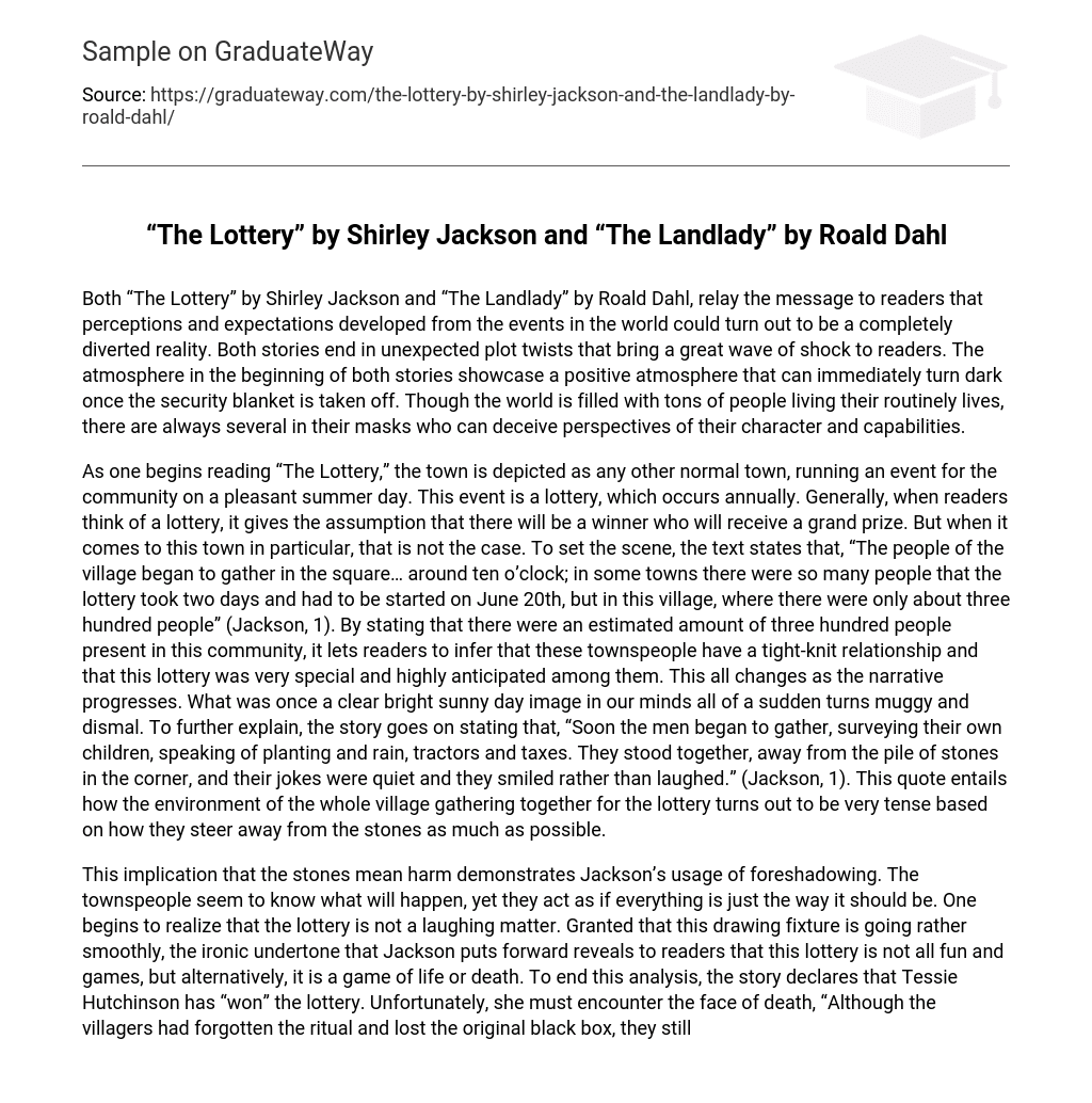 “The Lottery” and “The Landlady” Analysis